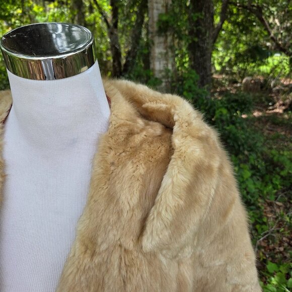 Macys VTG Genuine Mink Fur Stole Wrap Cape Light Brown Lined Collar Pockets - Picture 13 of 13